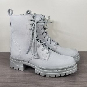 Steve Madden Jamisyn Lace-Up Leather Combat Boot, Light Gray, Womens Size 8 M